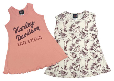 Harley-Davidson Little Girls' 2-Pack Toddler Summer Dresses Set - Pink & Beige - Wisconsin Harley-Davidson