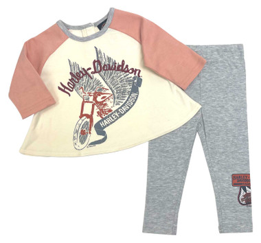 Harley-Davidson Baby Girls' 2 Piece Newborn Set, 3/4 Sleeve Tee & Pant Set - Wisconsin Harley-Davidson