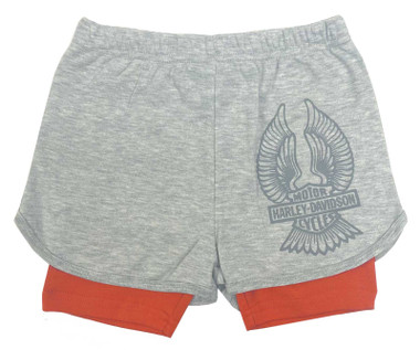 Harley-Davidson Little Girls' Double Layered Stretch Shorts - Gray & Orange - Wisconsin Harley-Davidson