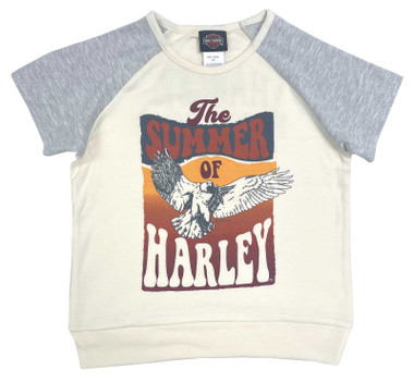 Harley-Davidson Big Girls' Relaxed Fit Short Sleeve Knit Tee - Cream & Gray - Wisconsin Harley-Davidson