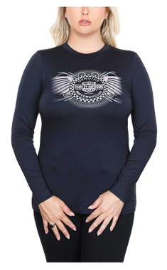 Harley-Davidson Women's Embellished B&S High Neck Long Sleeve Top - Gray - Wisconsin Harley-Davidson
