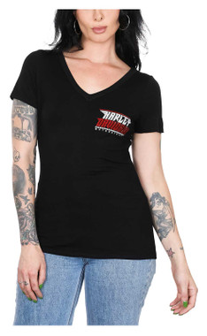 Harley-Davidson Women's Embellished H-D Laced Back Short Sleeve T-Shirt - Black - Wisconsin Harley-Davidson