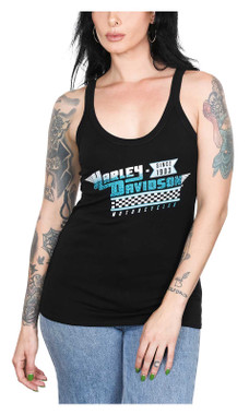 Harley-Davidson Women's Embellished Racing Racerback Sleeveless Tank Top - Black - Wisconsin Harley-Davidson