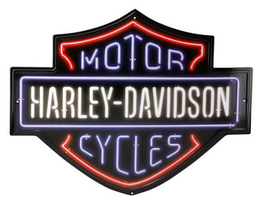 Harley-Davidson Embossed Tin Sign, Neon Look Bar & Shield Logo 19.75 x 15 inches - Wisconsin Harley-Davidson
