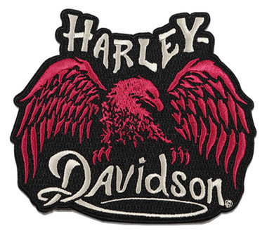 Harley-Davidson 5 in. Embroidered Dark Wing Emblem Sew-On Patch - Black/Pink - Wisconsin Harley-Davidson