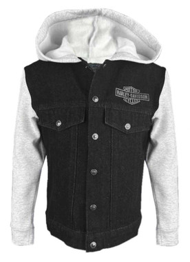 Harley-Davidson Little Boys' B&S Logo Denim Fleece Toddler Jacket - Black/Gray - Wisconsin Harley-Davidson