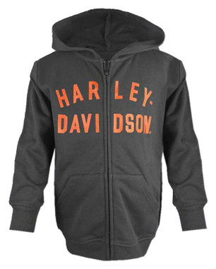 Harley-Davidson Big Boys' French Terry Zip-Up Hooded Sweatshirt - Black - Wisconsin Harley-Davidson