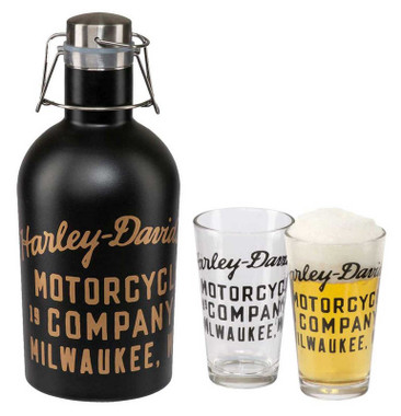 Harley-Davidson Stainless Steel 50 oz. Growler Set w/ Two 16 oz. Pint Glasses - Wisconsin Harley-Davidson