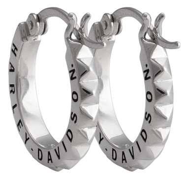 Harley-Davidson Women's Pyramid Stud Small Hoop Earrings - Stainless Steel - Wisconsin Harley-Davidson