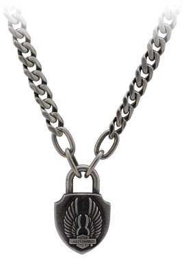 Harley-Davidson Men's Deadlock Wings Padlock Chain Necklace - Stainless Steel - Wisconsin Harley-Davidson