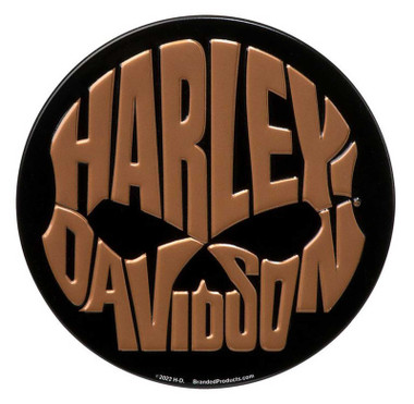 Harley-Davidson Copper Skull Script Tin Magnet, 2.75 Inches Round - Wisconsin Harley-Davidson