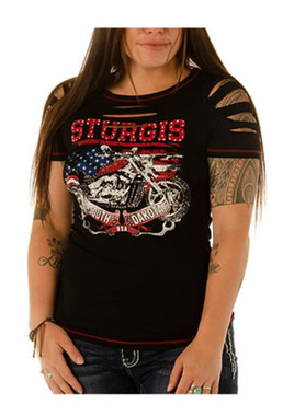 Liberty Wear Women's Sturgis Let Freedom Ride Slit Neck & Sleeve T-Shirt - Black - Wisconsin Harley-Davidson