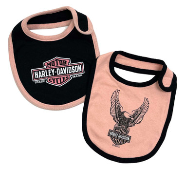 Harley-Davidson Baby Girls' 2 Pack Bar & Shield Knit Bibs, Dusty Pink/Black - Wisconsin Harley-Davidson