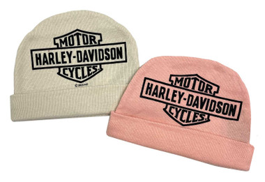 Harley-Davidson Baby Girls' 2 Pack Bar & Shield Rib Knit Beanies, Pink/Cream - Wisconsin Harley-Davidson