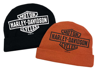 Harley-Davidson Baby Boys' 2 Pack Bar & Shield Rib Knit Beanies, Black/Orange - Wisconsin Harley-Davidson