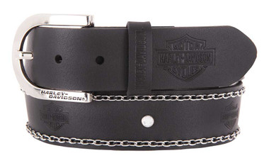 Harley-Davidson Women's Stella Chain Genuine Leather Belt, Black - Wisconsin Harley-Davidson