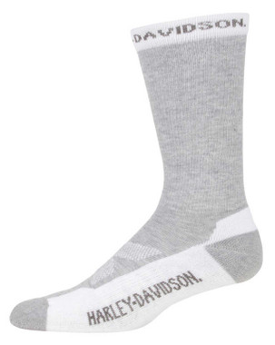 Harley-Davidson Men's Core Moisture Wicking Riding Crew Socks - Gray/White - Wisconsin Harley-Davidson
