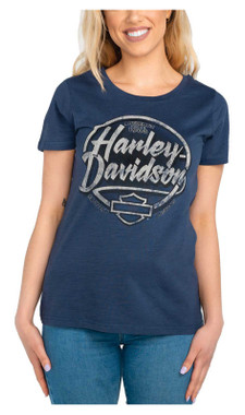 Harley-Davidson Women's Outburst Scoop Neck Short Sleeve Tee - Indigo Blue - Wisconsin Harley-Davidson