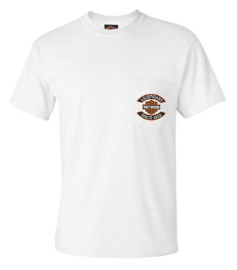 Harley-Davidson Men's Motor Way Chest Pocket Short Sleeve Cotton T-Shirt - White - Wisconsin Harley-Davidson
