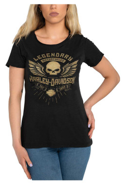 Harley-Davidson Women's Metallic Phantom Short Sleeve Scoop Neck Tee - Black - Wisconsin Harley-Davidson