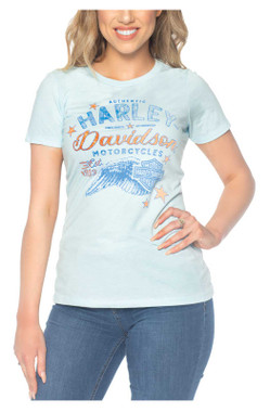 Harley-Davidson Women's Star Born Short Sleeve Crew-Neck Tee - Ice Blue - Wisconsin Harley-Davidson