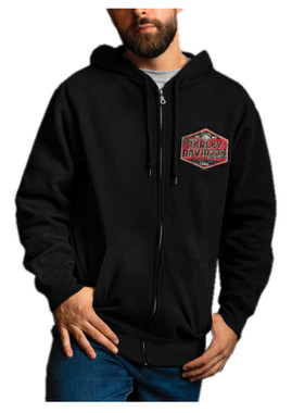 Harley-Davidson Men's Strong Box Zip-Up Fleece Hooded Sweatshirt - Black - Wisconsin Harley-Davidson