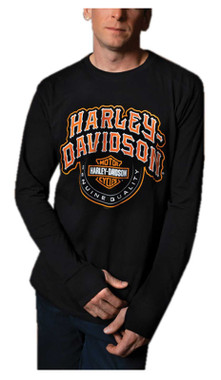 Harley-Davidson Men's Aggressive Long Sleeve Cotton Crew-Neck Shirt - Black - Wisconsin Harley-Davidson