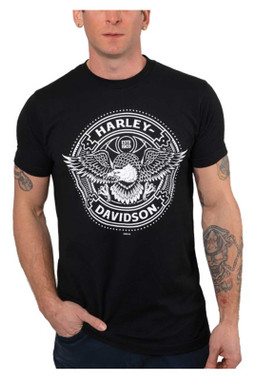 Harley-Davidson Men's Eagle Badge Crew-Neck Short Sleeve Cotton T-Shirt - Black - Wisconsin Harley-Davidson