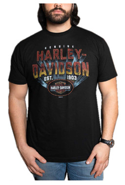 Harley-Davidson Men's 3D Script Crew-Neck Short Sleeve Cotton T-Shirt - Black - Wisconsin Harley-Davidson