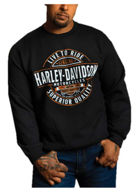 Harley-Davidson Men's All In Crew-Neck Pullover Fleece Sweatshirt - Black - Wisconsin Harley-Davidson