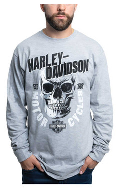 Harley-Davidson Men's Petrified Long Sleeve Crew-Neck Shirt - Heather Gray - Wisconsin Harley-Davidson