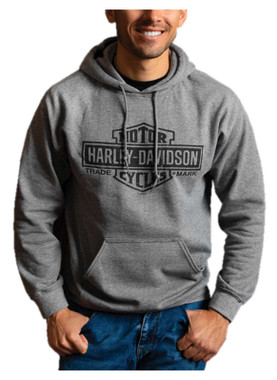 Harley-Davidson Men's Fading Bar & Shield Pullover Fleece Hoodie - Heather Gray - Wisconsin Harley-Davidson