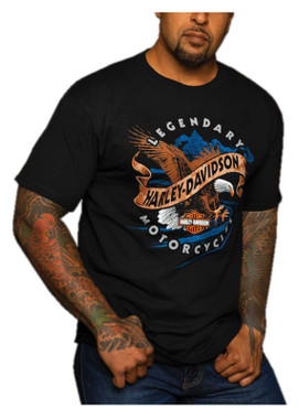 Harley-Davidson Men's First Eagle Short Sleeve Crew-Neck Cotton T-Shirt - Black - Wisconsin Harley-Davidson