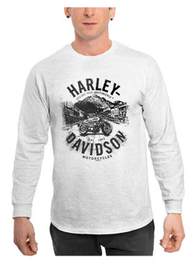 Harley-Davidson Men's Distressed Town Long Sleeve Crew-Neck Shirt - Gray - Wisconsin Harley-Davidson