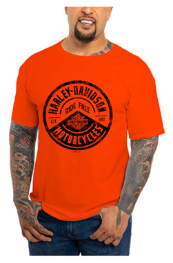 Harley-Davidson Men's Chase Chest Pocket Short Sleeve Crew-Neck T-Shirt - Orange - Wisconsin Harley-Davidson