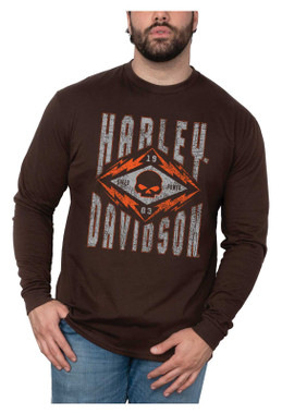 Harley-Davidson Men's Garage Dust Long Sleeve Crew-Neck Cotton Shirt - Brown - Wisconsin Harley-Davidson