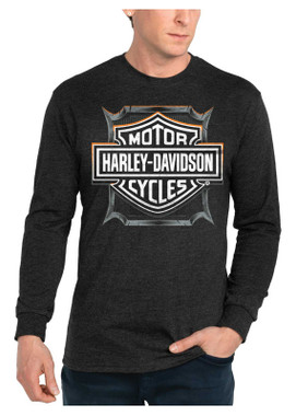 Harley-Davidson Men's Greatest Long Sleeve Crew-Neck Cotton Shirt, Vintage Black - Wisconsin Harley-Davidson