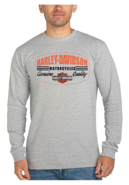 Harley-Davidson Men's Tracking Text Long Sleeve Crew-Neck Cotton Shirt - Gray - Wisconsin Harley-Davidson