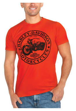 Harley-Davidson Men's Guest Ride Crew-Neck Short Sleeve Cotton T-Shirt - Orange - Wisconsin Harley-Davidson