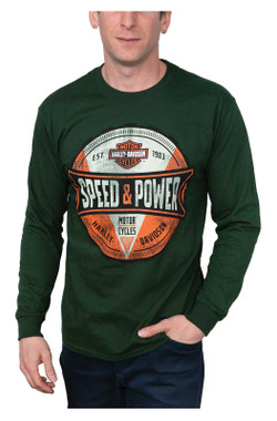 Harley-Davidson Men's Dial Speed & Power Long Sleeve Crew-Neck Shirt - Green - Wisconsin Harley-Davidson