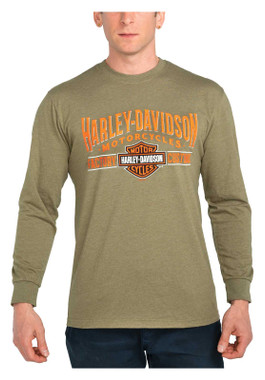Harley-Davidson Men's Guided B&S Long Sleeve Crew-Neck Shirt - Military Green - Wisconsin Harley-Davidson