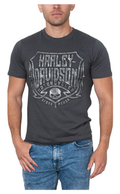 Harley-Davidson Men's Steel Shield Crew-Neck Short Sleeve T-Shirt - Asphalt Gray - Wisconsin Harley-Davidson