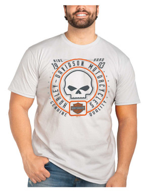 Harley-Davidson Men's Grunge Stars Skull Short Sleeve Cotton T-Shirt - Silver - Wisconsin Harley-Davidson