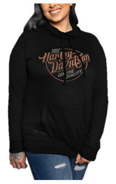 Harley-Davidson Women's Saloon Funnel Neck Pullover Fleece Sweater - Black - Wisconsin Harley-Davidson