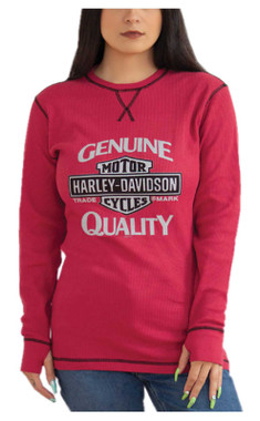 Harley-Davidson Women's Gritty Long Sleeve Thermal Tee w/Thumbholes, Cardinal - Wisconsin Harley-Davidson