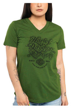 Harley-Davidson Women's Return Short Sleeve V-Neck Tee - Military Green - Wisconsin Harley-Davidson