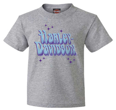 Harley-Davidson Girl's Starry Retro Youth Short Sleeve Tee, Heather Gray - Wisconsin Harley-Davidson
