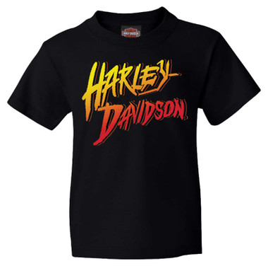 Harley-Davidson Boy's Fire Text Youth Short Sleeve Cotton Tee,  Black - Wisconsin Harley-Davidson