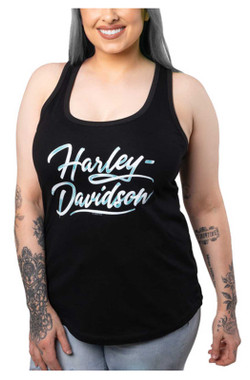 Harley-Davidson Women's Lit Script Racerback Sleeveless Tank Top - Black - Wisconsin Harley-Davidson