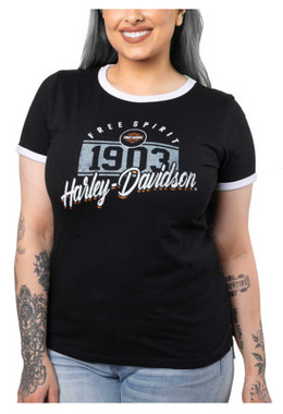 Harley-Davidson Women's Collegiate Short Sleeve Ringer Tee - Black/White - Wisconsin Harley-Davidson